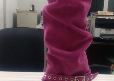 pink falling boot
