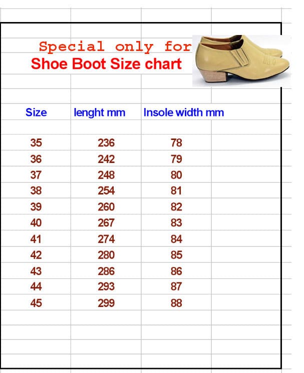 Line Dance Shoe boot chart