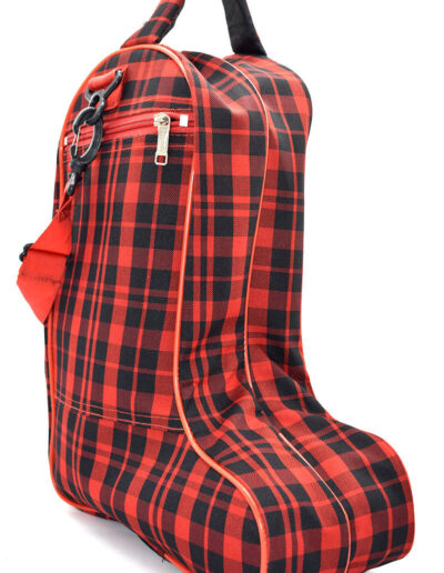 Red tartan linedance boot bag side